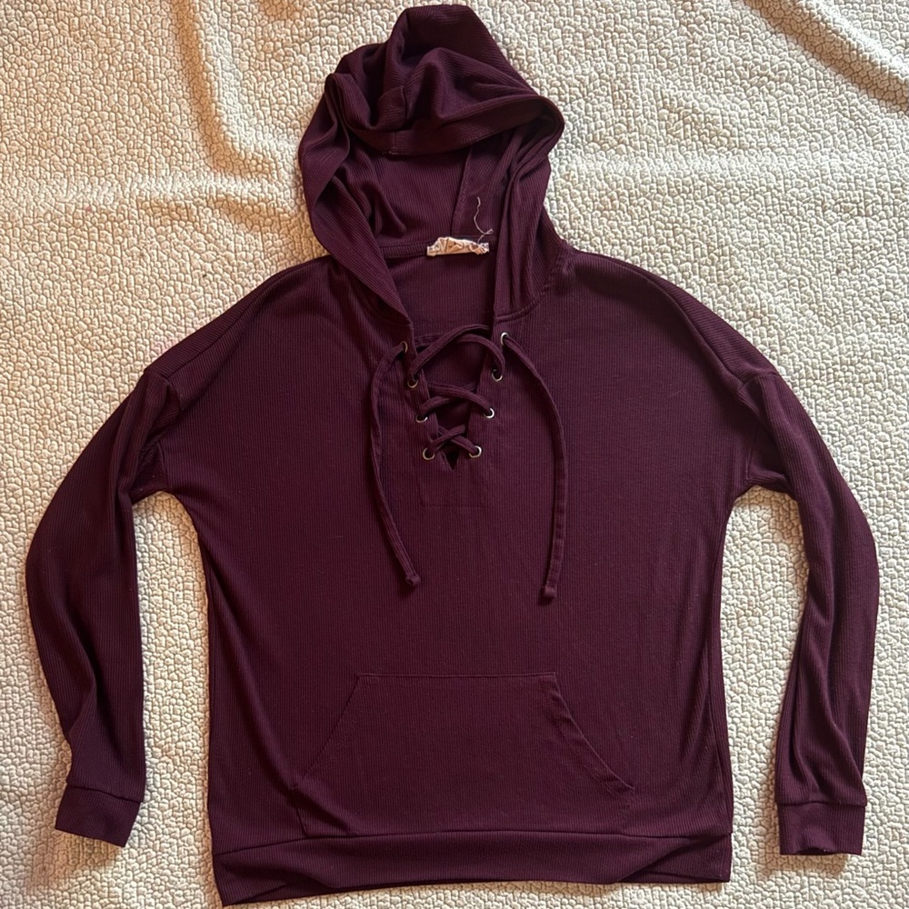 Women's plum purple Lace-Up Hoodie Sweater